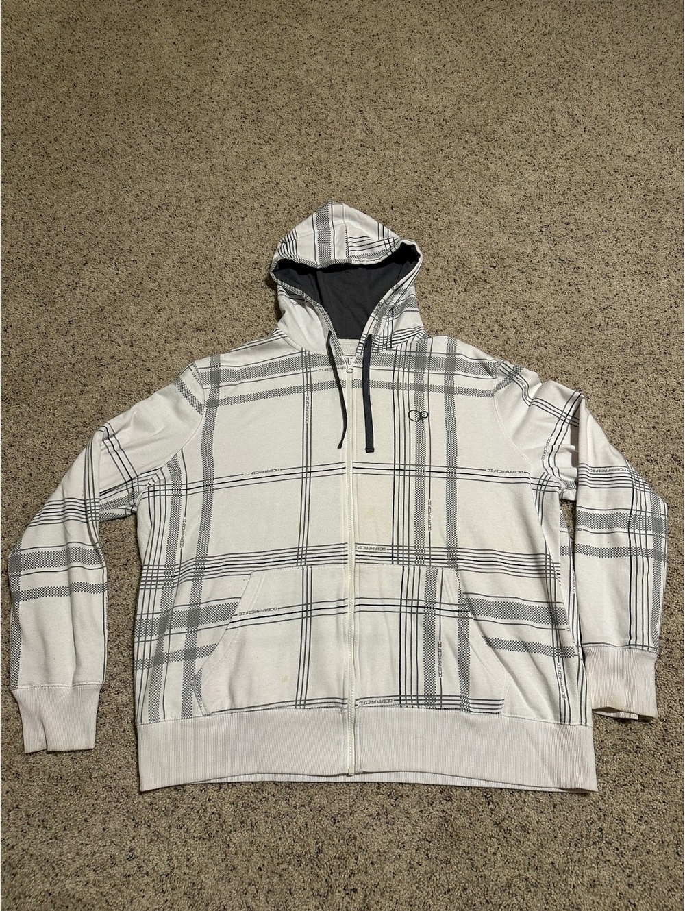 Ocean Pacific OP White and Gray Plaid Full Zip Hoodie 2XL